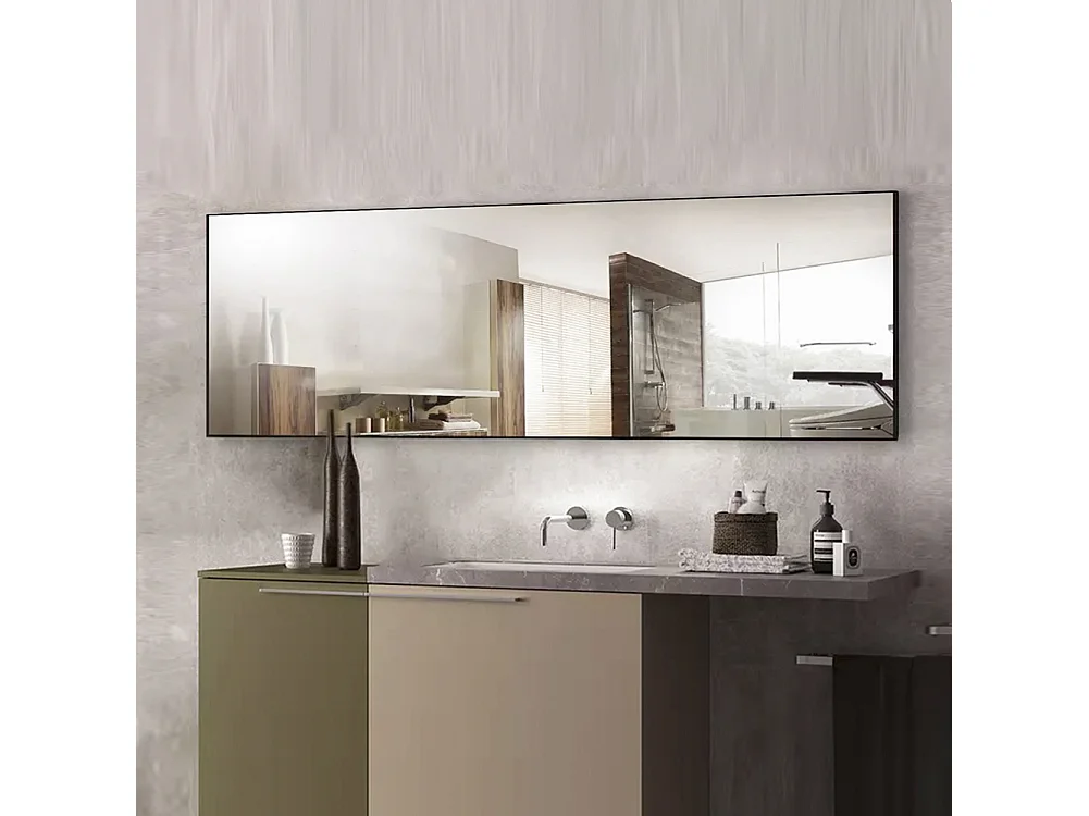 Miroir pleine longueur 150x40 cm, rectangulaire, à poser ou suspendre, cadre aluminium, idéal salle de bain, chambre, entrée et couloir, noir