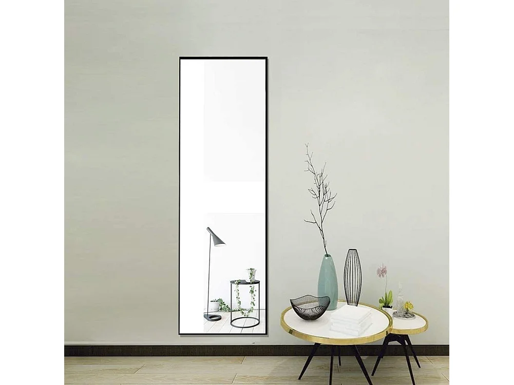 Miroir pleine longueur 150x40 cm, rectangulaire, à poser ou suspendre, cadre aluminium, idéal salle de bain, chambre, entrée et couloir, noir