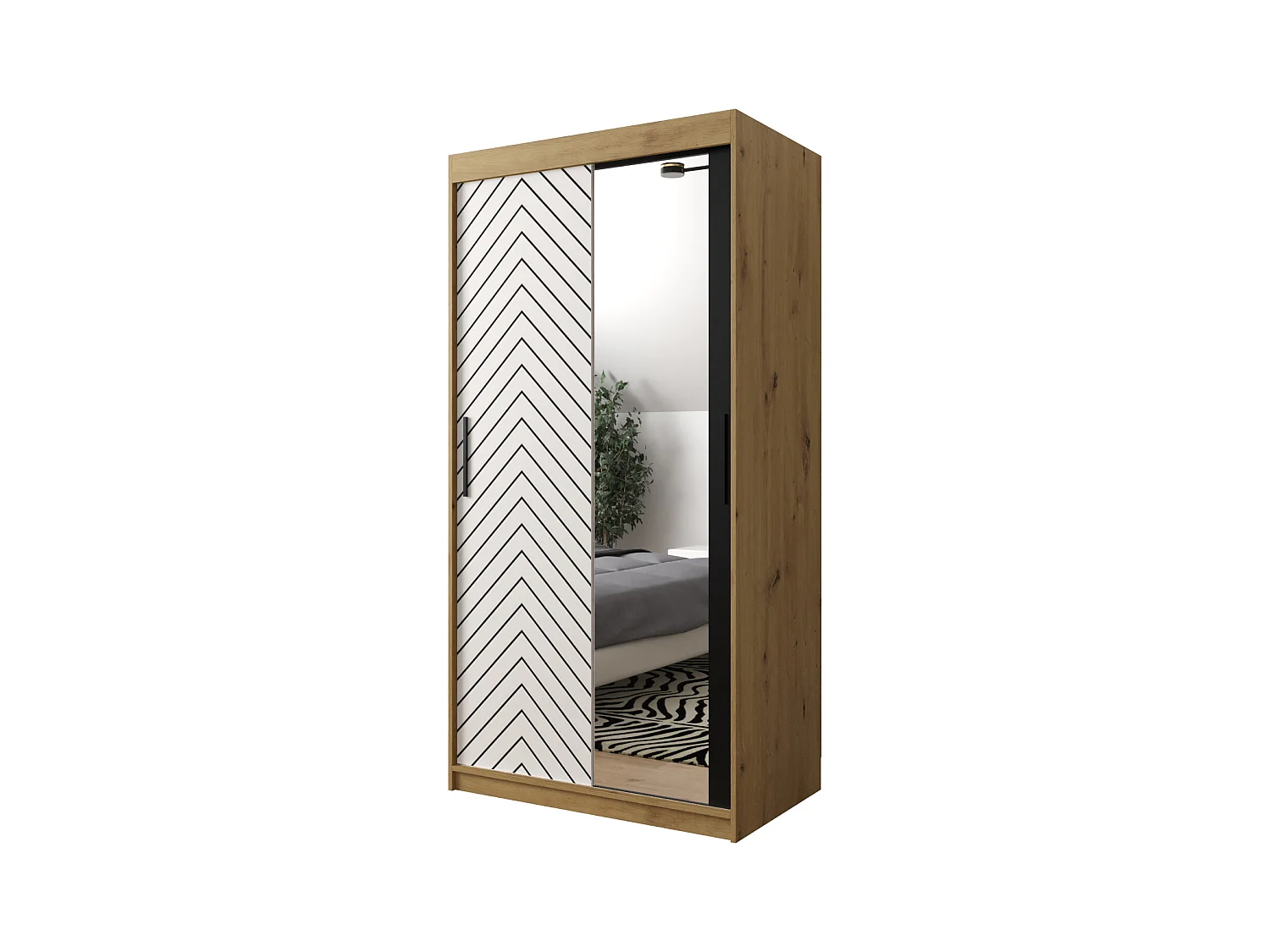 Schwebetürenschrank Jodełka 2 200/100/62 2-Türig (Artisan/Weiß)