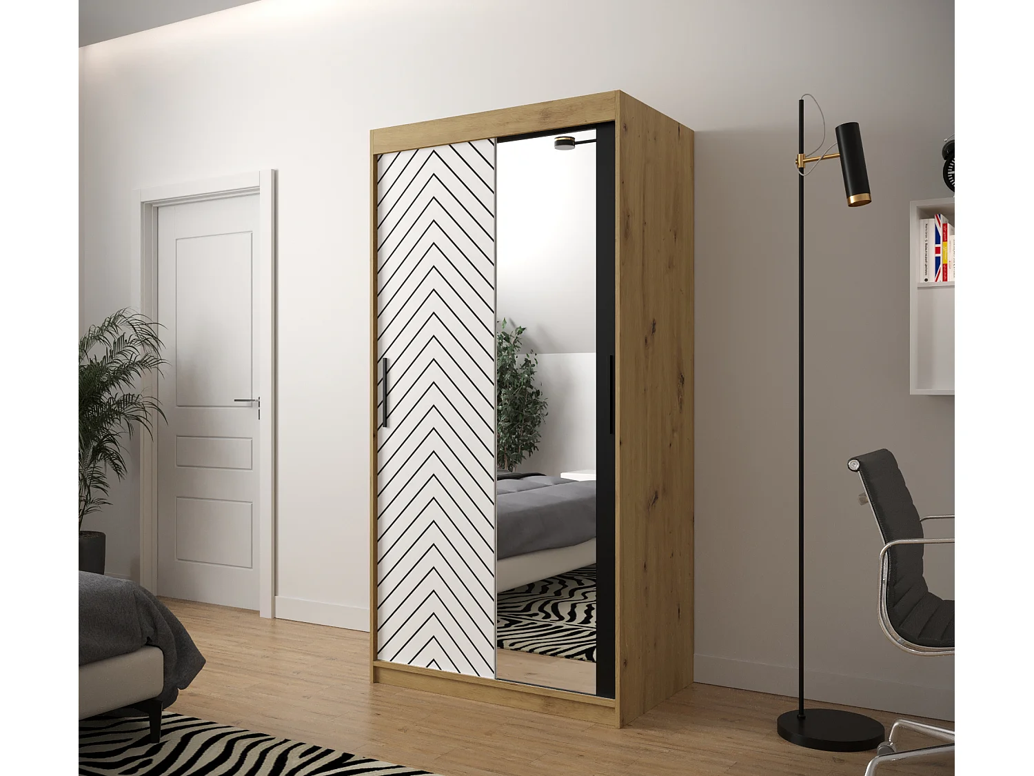 Schuifdeurkast Jodełka 2 200/100/62 2 deuren (Artisan/Wit)