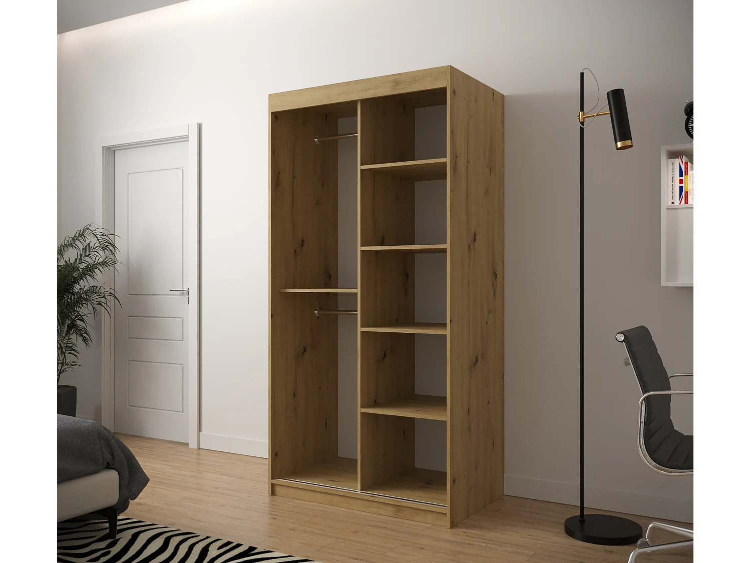 Schuifdeurkast Jodełka 2 200/100/62 2 deuren (Artisan/Wit)