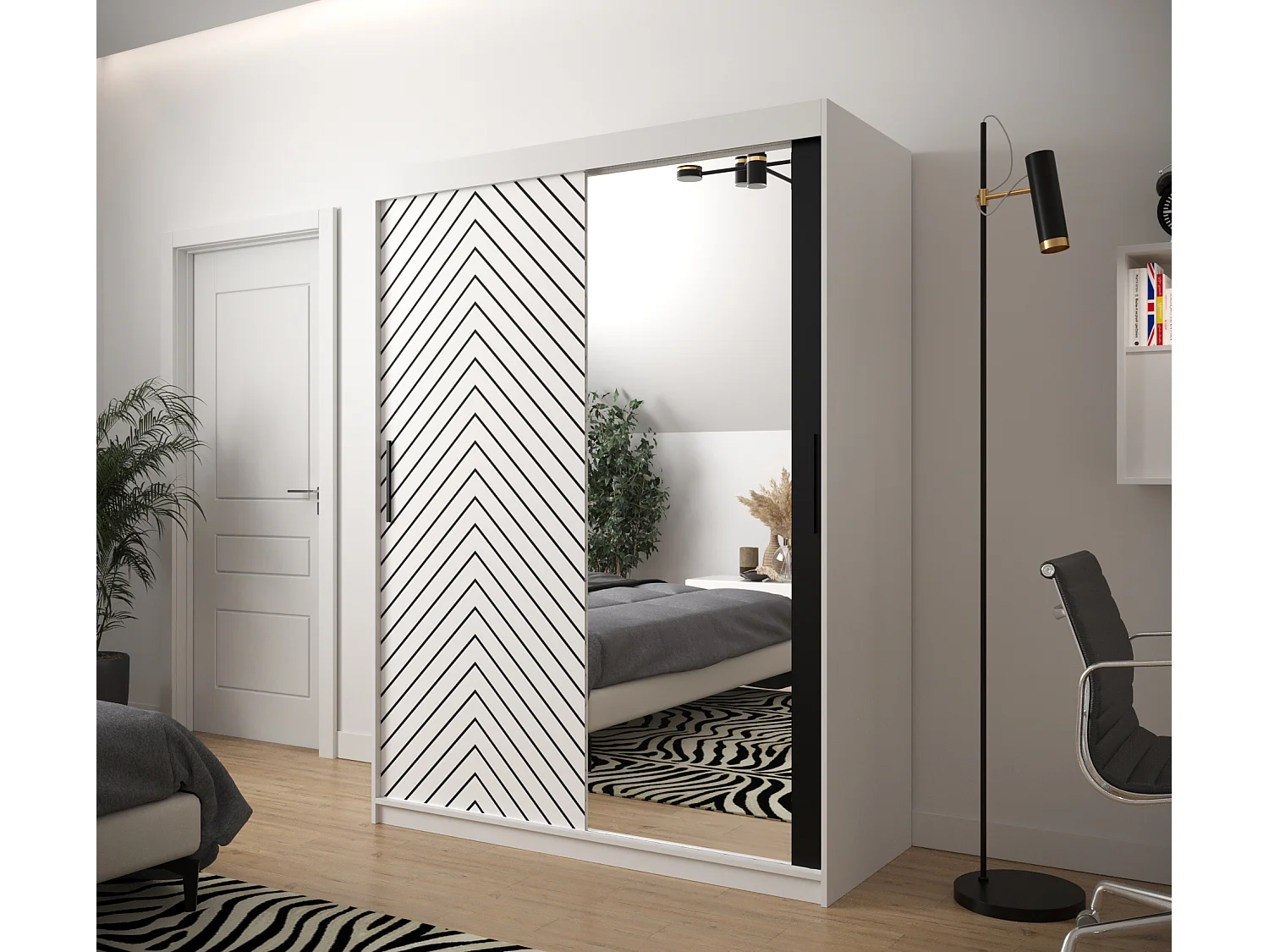 Schuifdeurkast Jodełka 2 200/150/62 2 deuren (Wit)