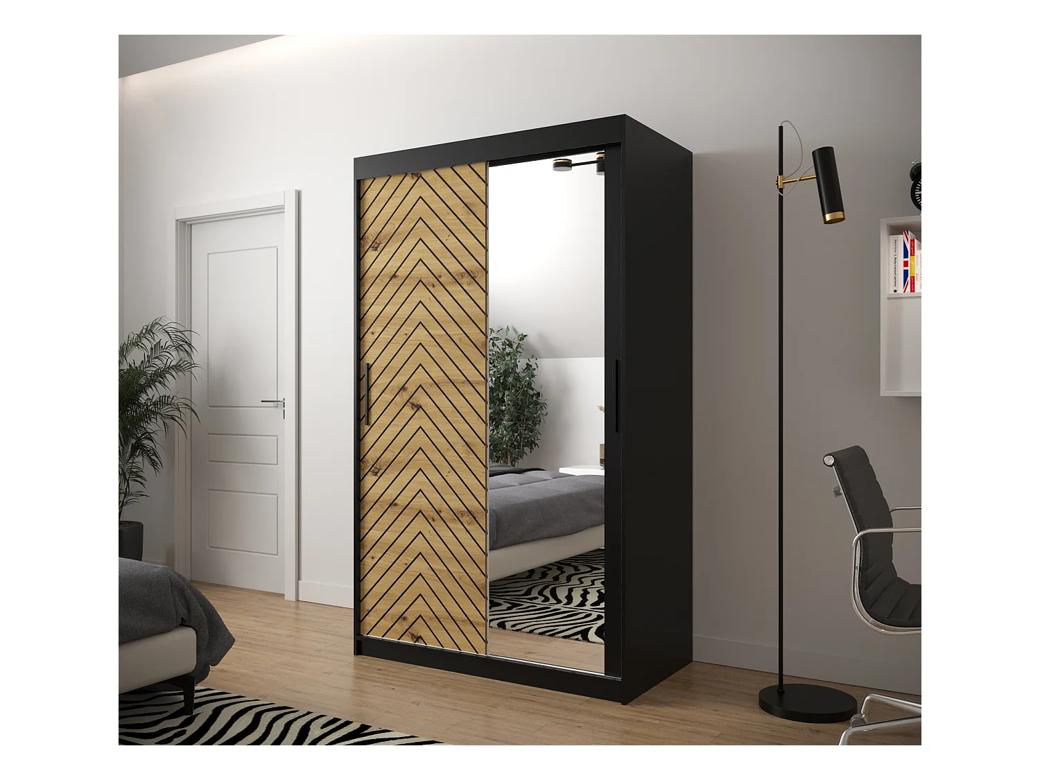 Armoire à portes coulissantes Jodełka 2 200/120/62 2 portes (Noir/Artisan)