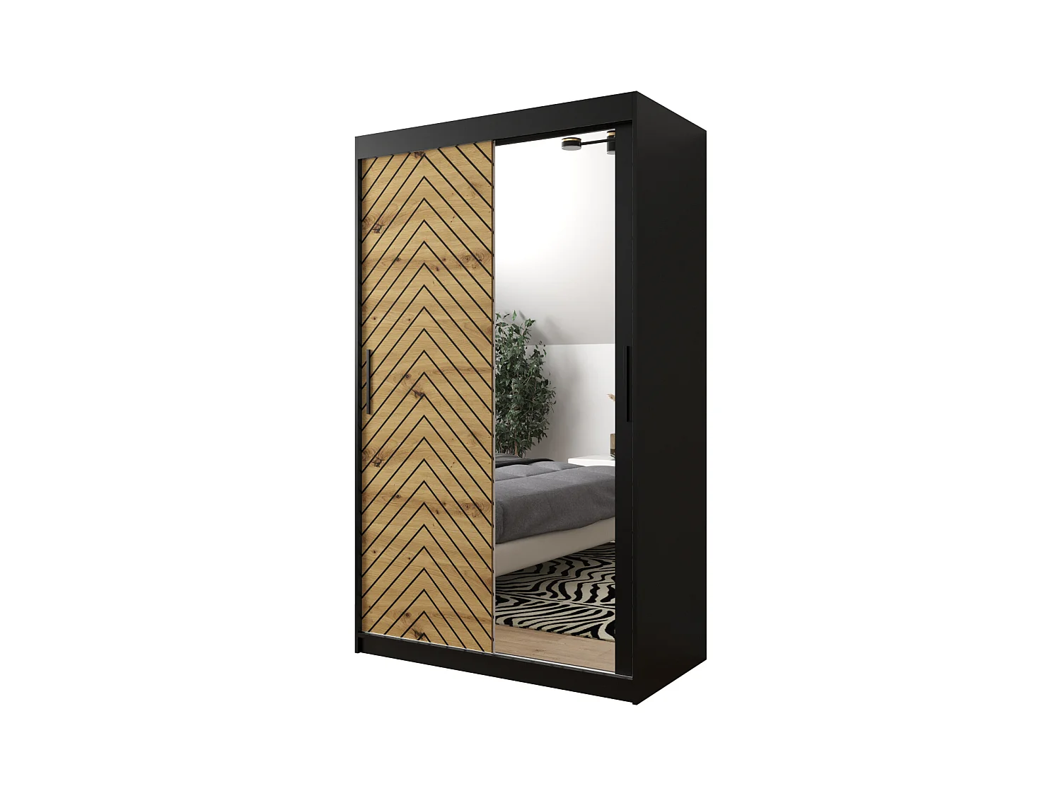 Armoire à portes coulissantes Jodełka 2 200/120/62 2 portes (Noir/Artisan)