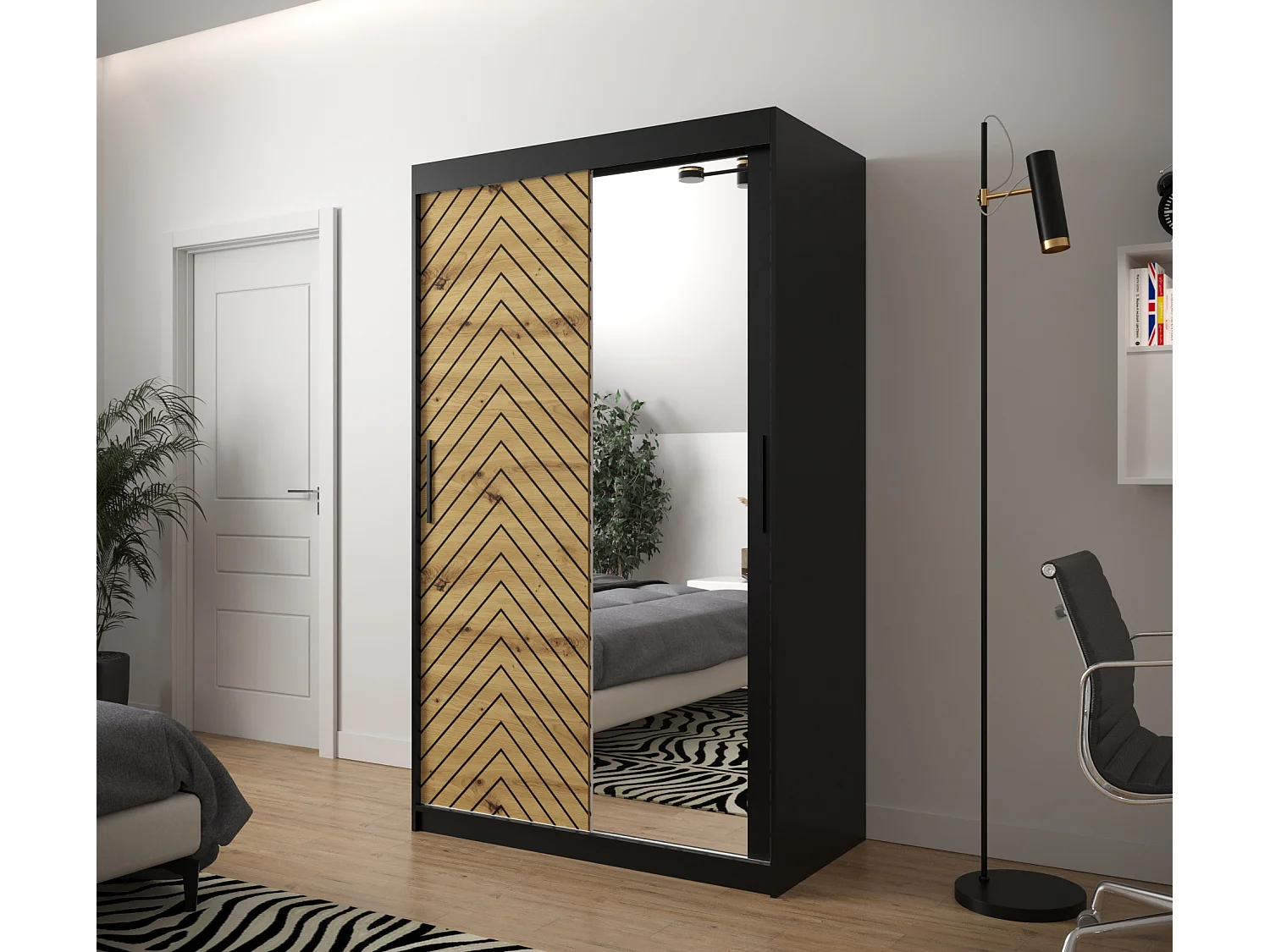 Schuifdeurkast Jodełka 2 200/120/62 2 deuren (Zwart/Artisan)