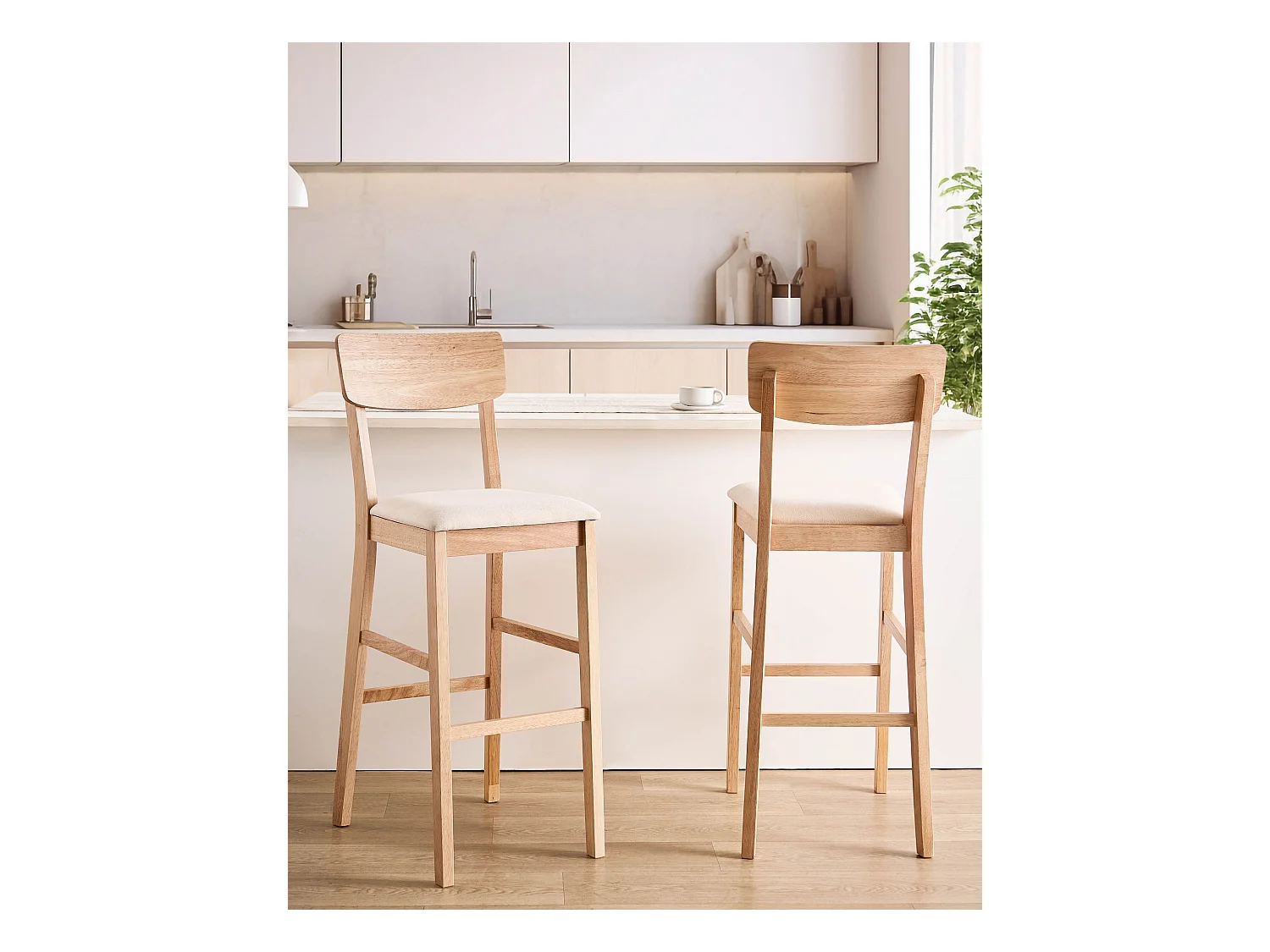 Lot de 2 chaises de bar AMBLER Bois Marron clair/beige