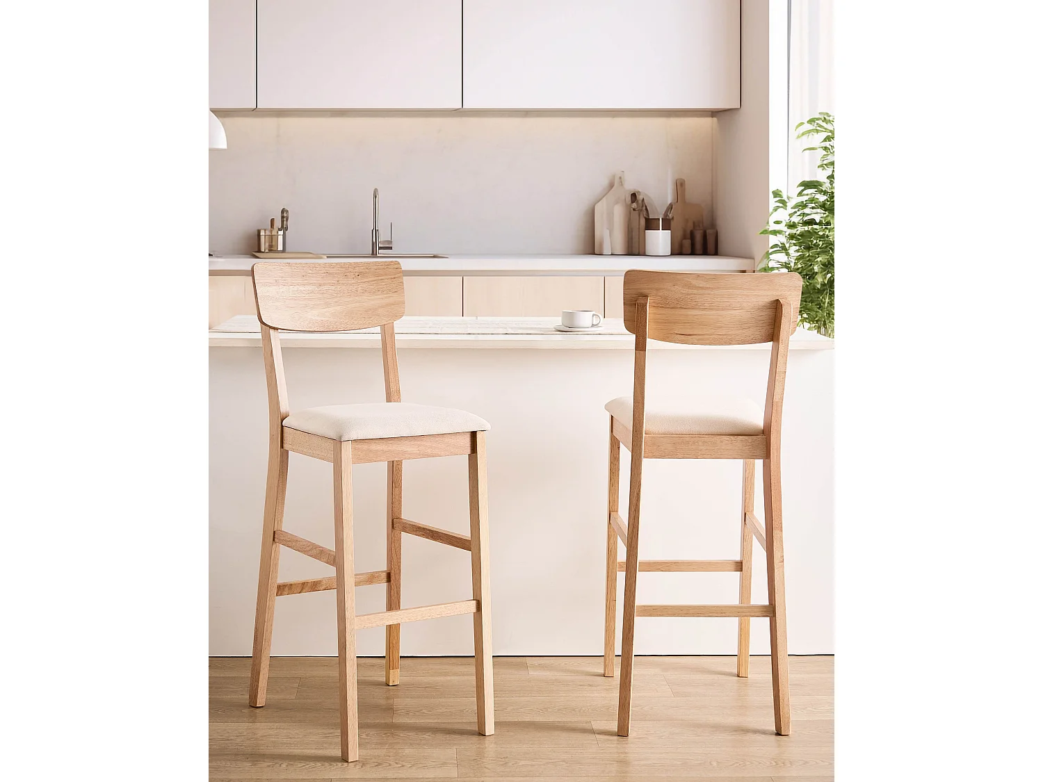 Lot de 2 chaises de bar AMBLER Bois Marron clair/beige