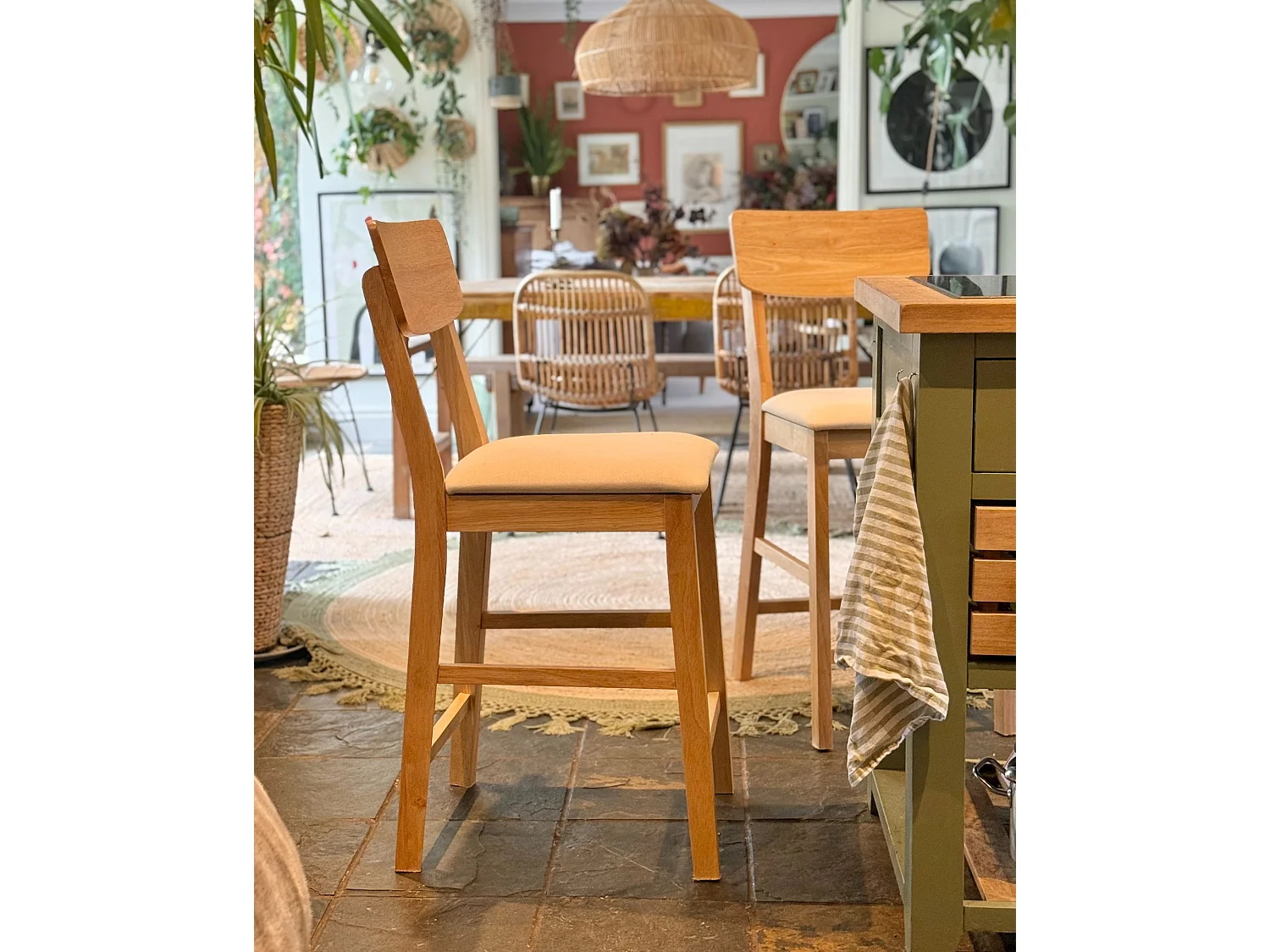 Lot de 2 chaises de bar AMBLER Bois Marron clair/beige