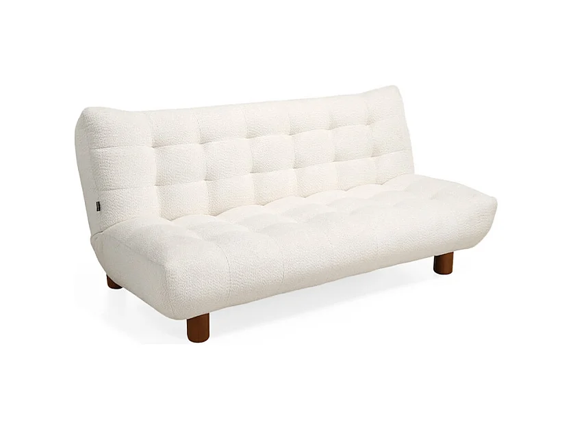 Banquette convertible capitonnée en tissu bouclette écru - VALENTIN