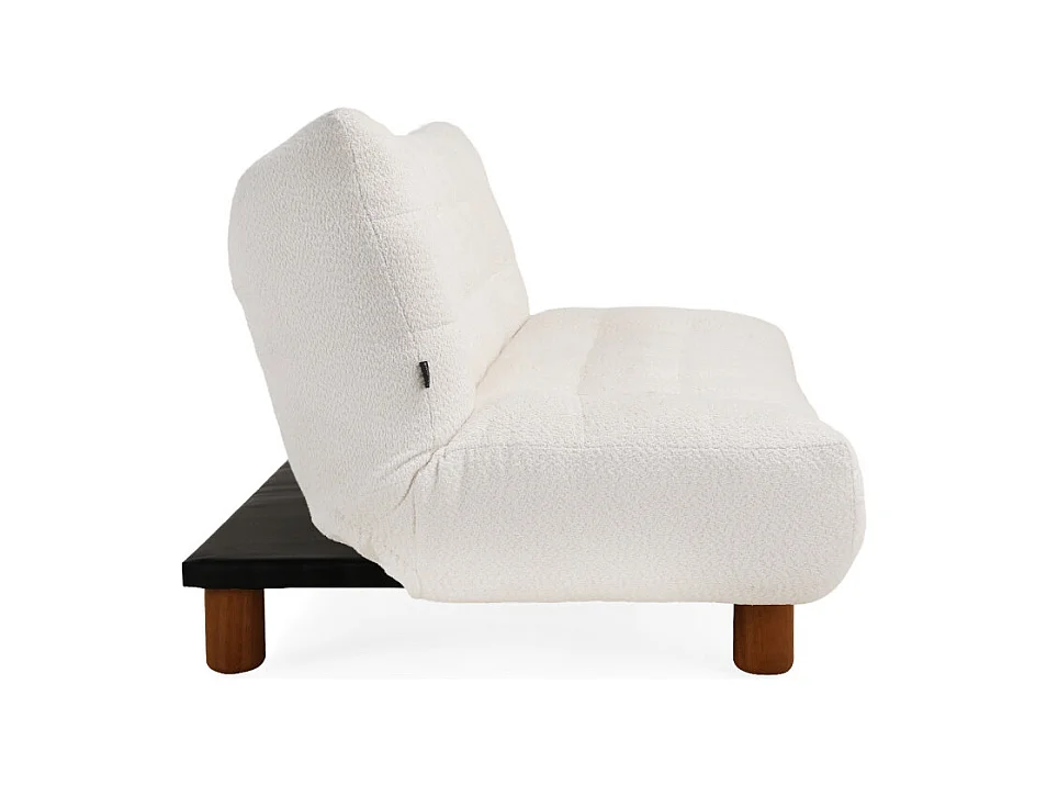 Banquette convertible capitonnée en tissu bouclette écru - VALENTIN