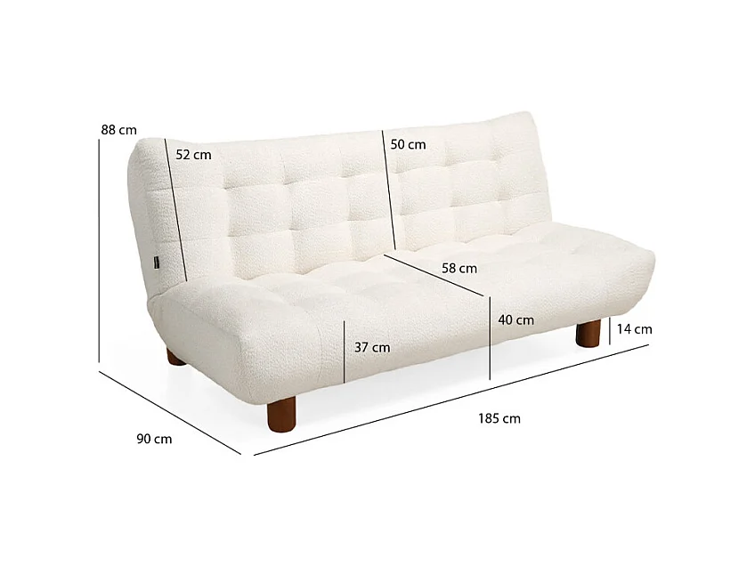 Banquette convertible capitonnée en tissu bouclette écru - VALENTIN