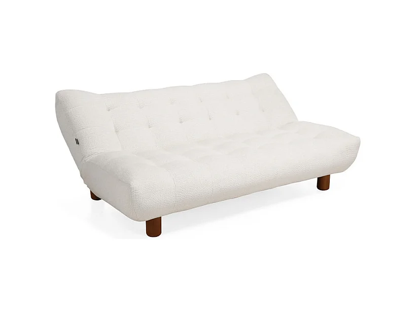 Banquette convertible capitonnée en tissu bouclette écru - VALENTIN