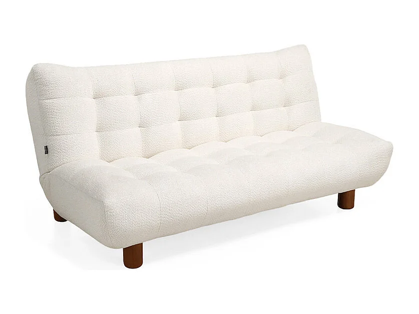 Banquette convertible capitonnée en tissu bouclette écru - VALENTIN