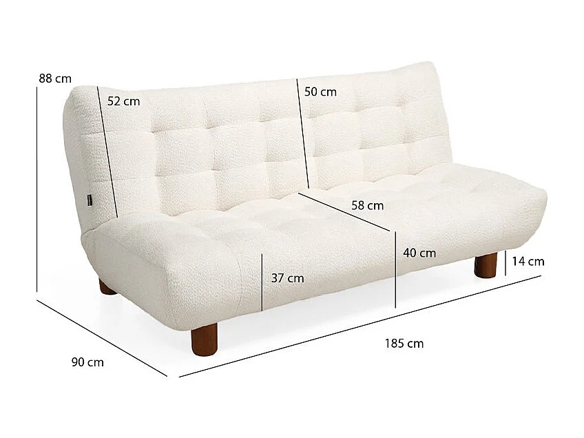 Banquette convertible capitonnée en tissu bouclette écru - VALENTIN