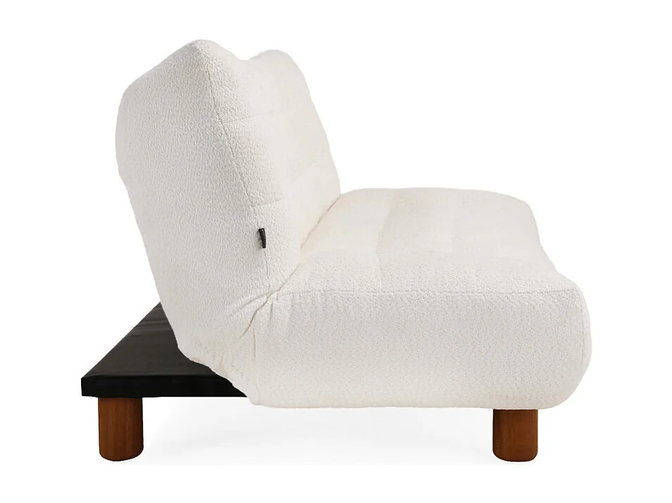 Banquette convertible capitonnée en tissu bouclette écru - VALENTIN