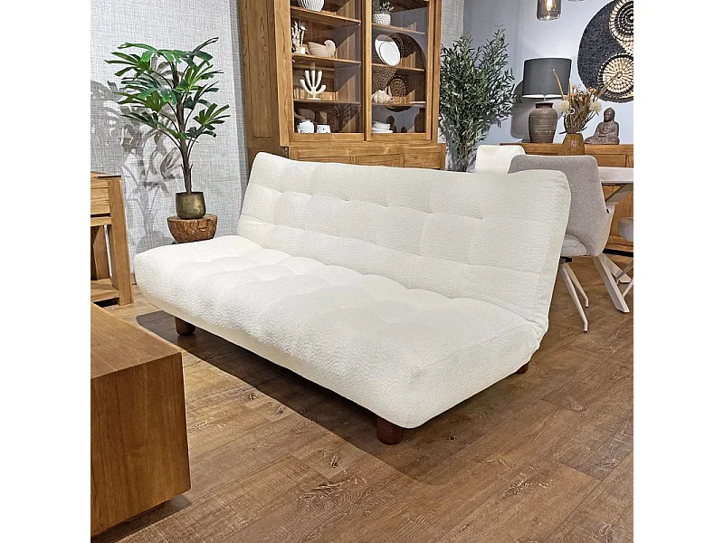 Banquette convertible capitonnée en tissu bouclette écru - VALENTIN