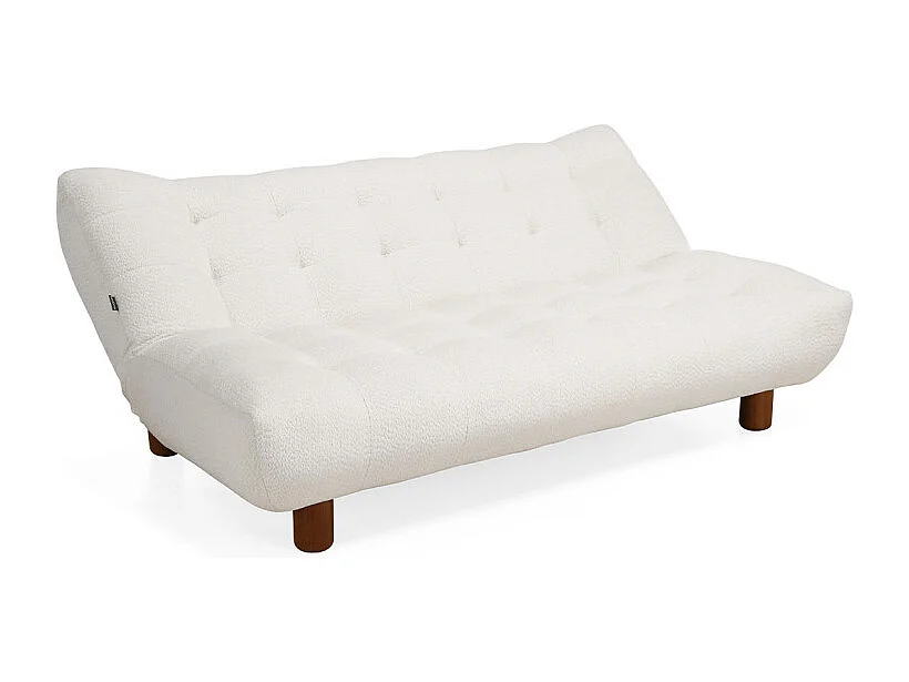 Banquette convertible capitonnée en tissu bouclette écru - VALENTIN