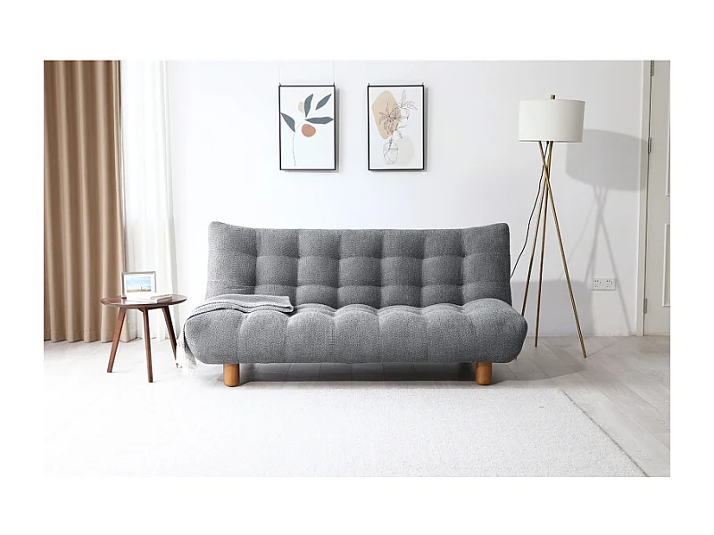 Banquette convertible capitonnée en tissu bouclette gris - VALENTIN