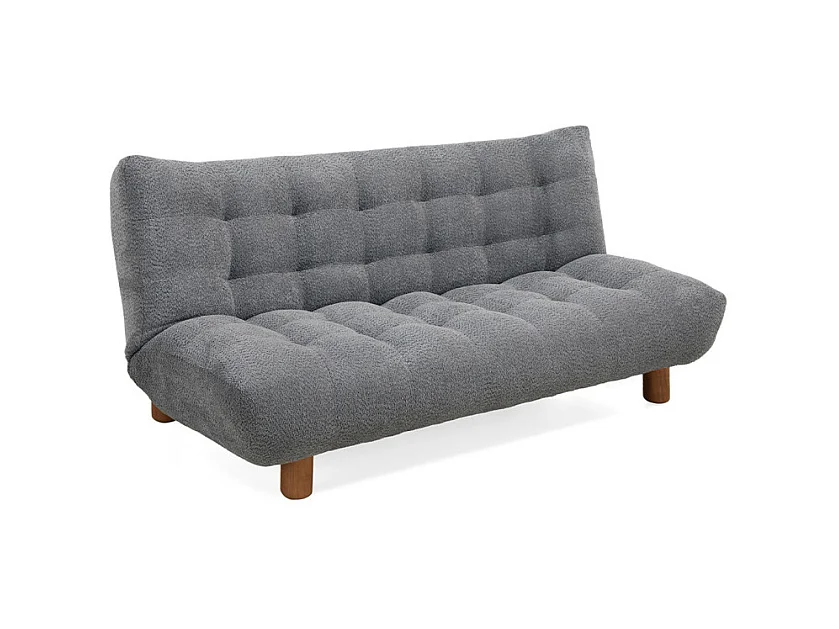 Banquette convertible capitonnée en tissu bouclette gris - VALENTIN