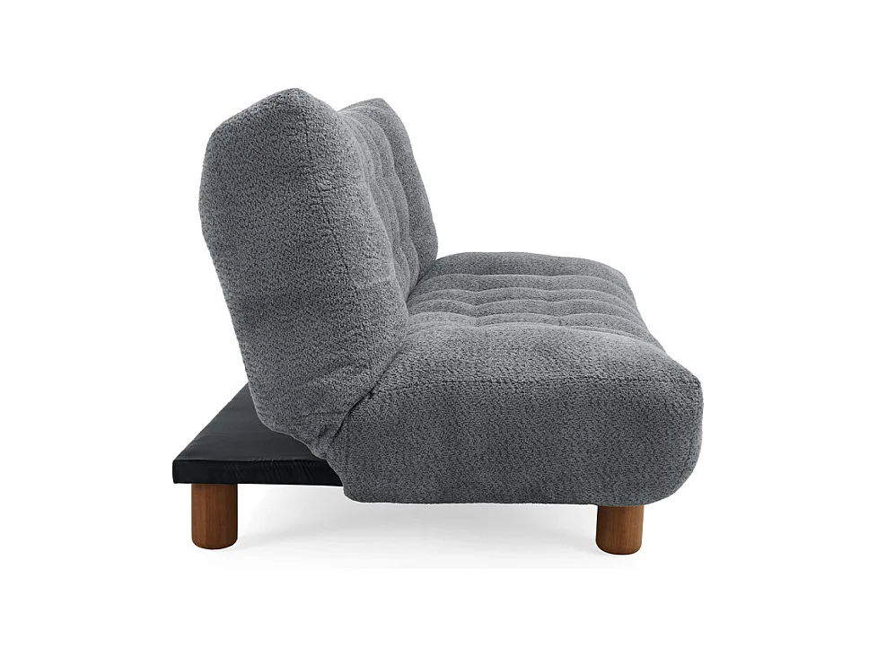 Banquette convertible capitonnée en tissu bouclette gris - VALENTIN