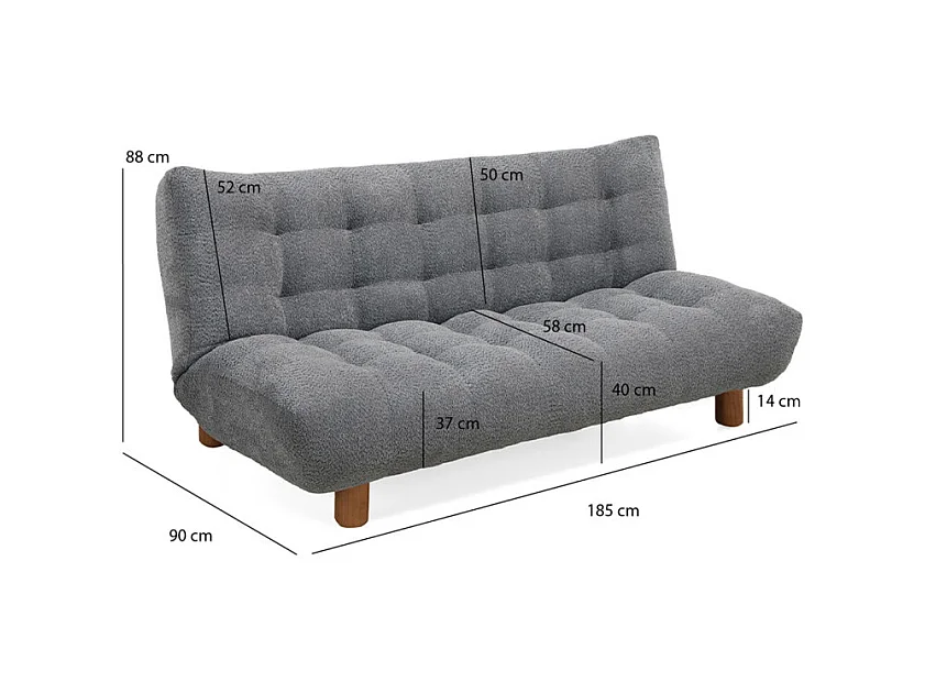 Banquette convertible capitonnée en tissu bouclette gris - VALENTIN