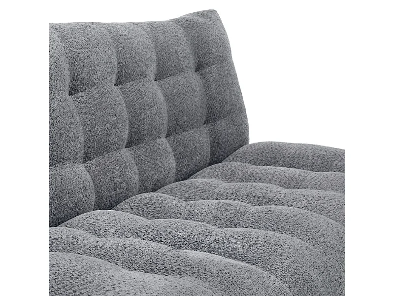 Banquette convertible capitonnée en tissu bouclette gris - VALENTIN