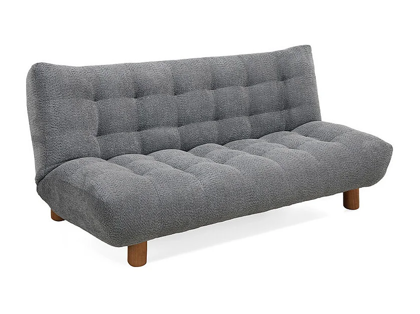 Banquette convertible capitonnée en tissu bouclette gris - VALENTIN