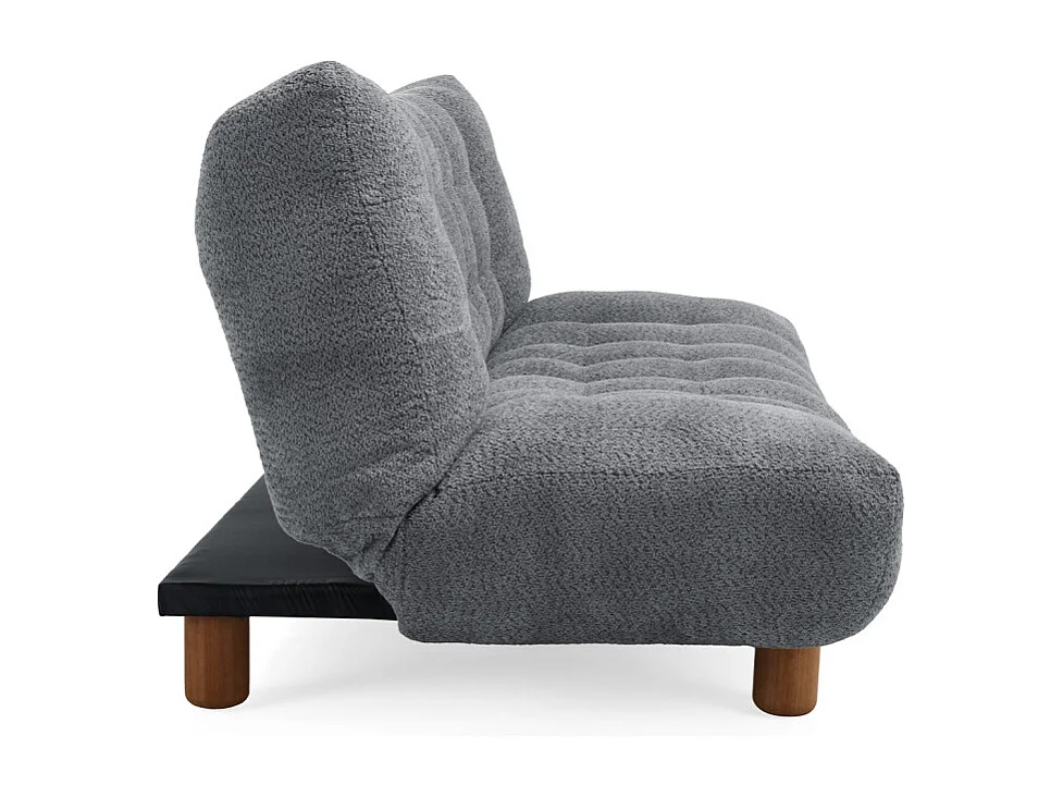 Banquette convertible capitonnée en tissu bouclette gris - VALENTIN