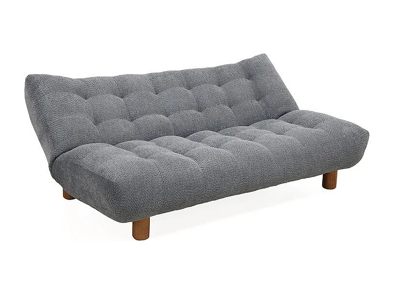 Banquette convertible capitonnée en tissu bouclette gris - VALENTIN
