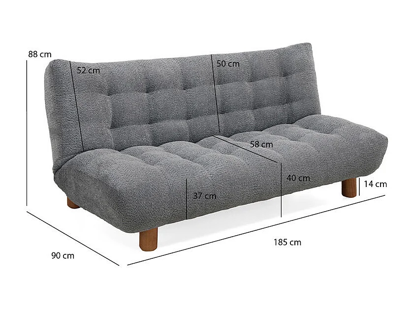 Canapé convertible bouclette gris scandinave 3 places - VALENTIN