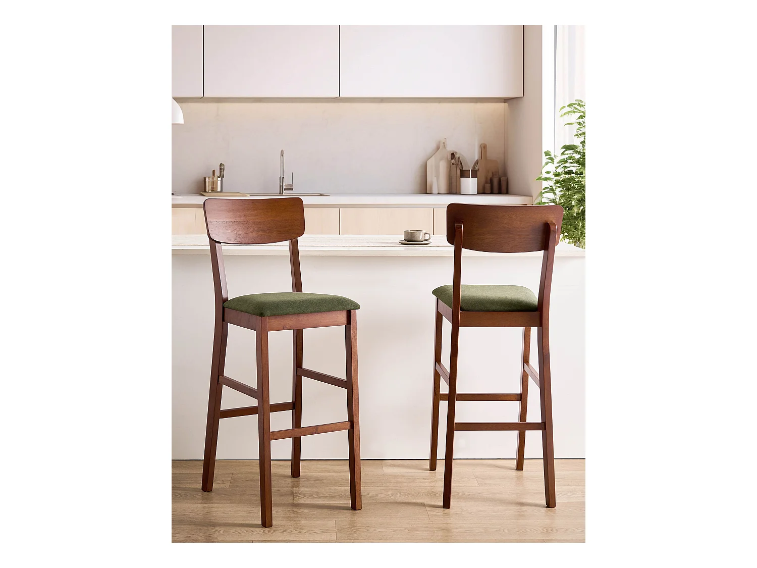 Lot de 2 chaises de bar AMBLER Bois Marron foncé/vert