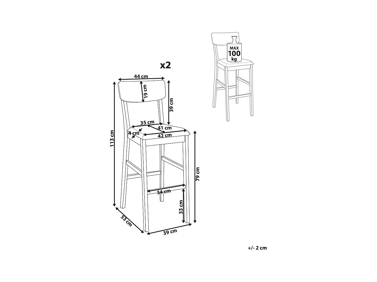 Lot de 2 chaises de bar AMBLER Bois Marron foncé/vert