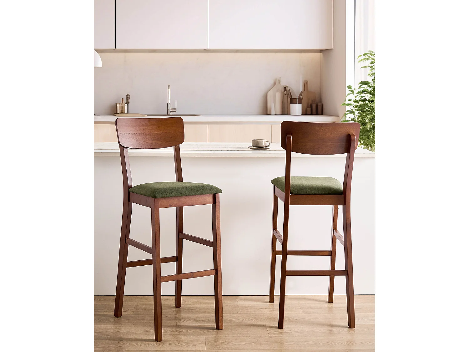 Lot de 2 chaises de bar AMBLER Bois Marron foncé/vert