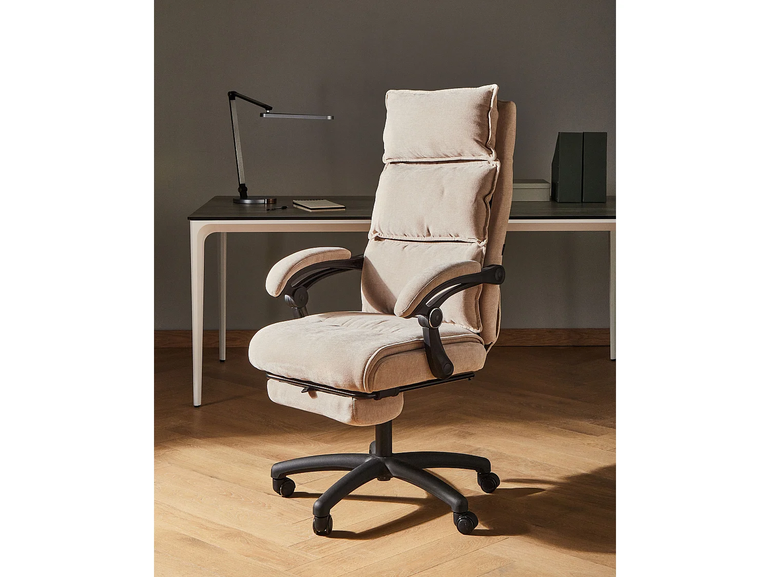 Fauteuil de bureau Repose-pieds inclus EATON Tissu chenille Beige