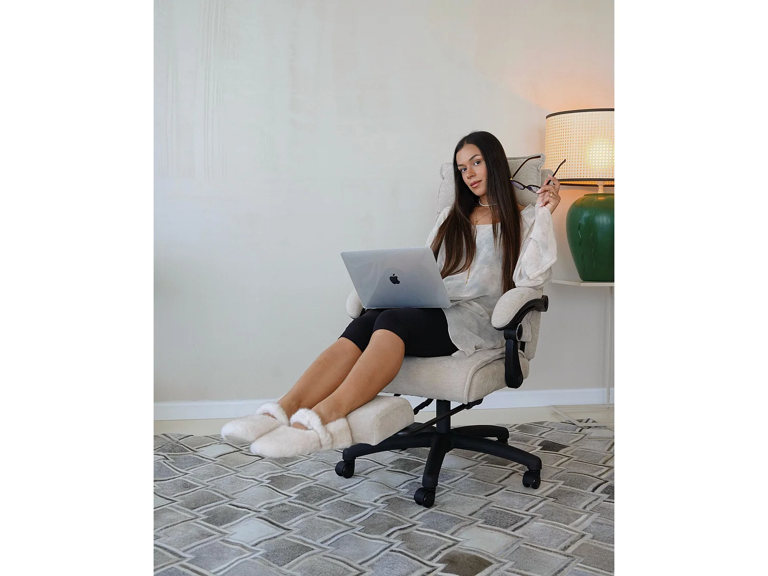 Fauteuil de bureau Repose-pieds inclus EATON Tissu chenille Beige