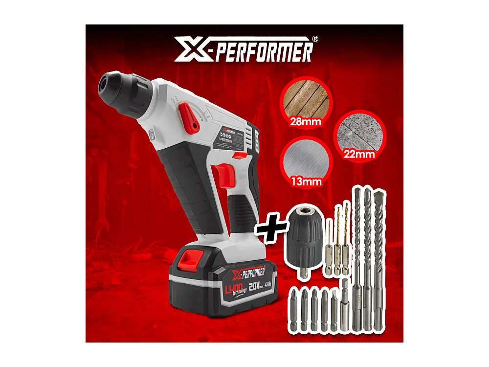 Marteau perforateur sans fil 20V avec batterie et chargeur X-Performer