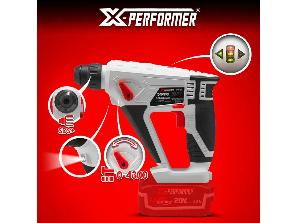 Marteau perforateur sans fil 20V avec batterie et chargeur X-Performer
