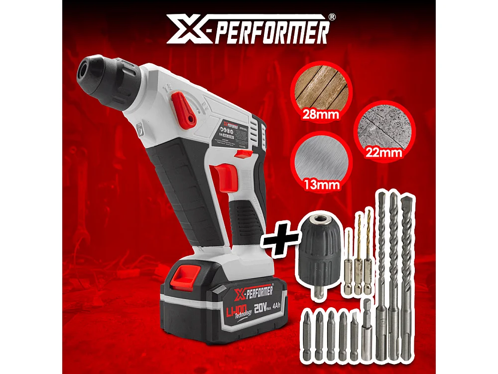Marteau perforateur sans fil 20V avec batterie et chargeur X-Performer