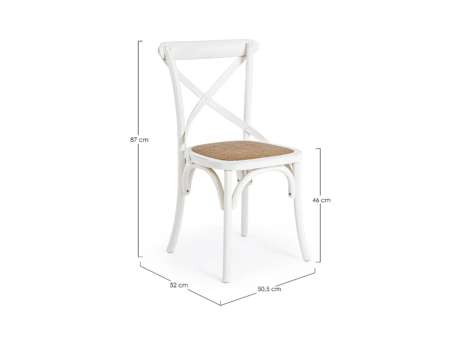 Silla de cocina Kiken - Elegante fusión de madera de olmo y ratán-Color Blanco