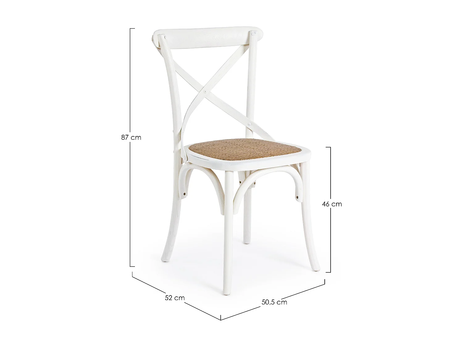 Chaise de cuisine Kiken - Fusion élégante de bois d'orme et rotin-Couleur Blanc