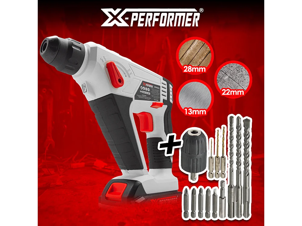 Marteau perforateur sans fil X-Performer 20V avec batterie 2Ah et chargeur rapide 1H