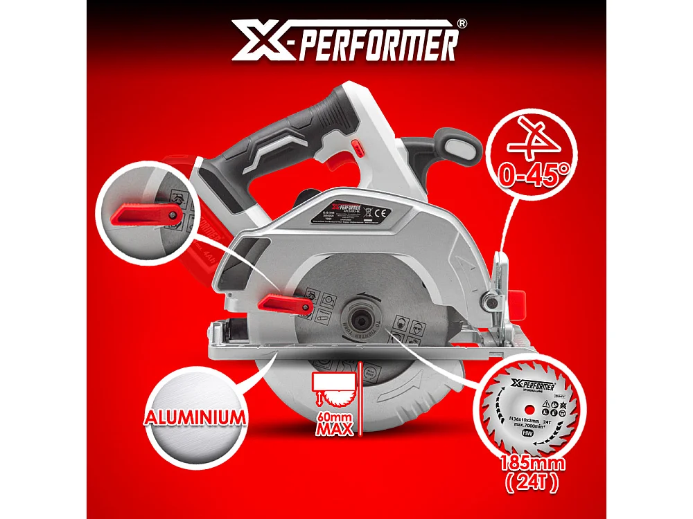 Scie circulaire sans fil X-Performer 20V - 185 mm - coupe 60 mm - sans batterie