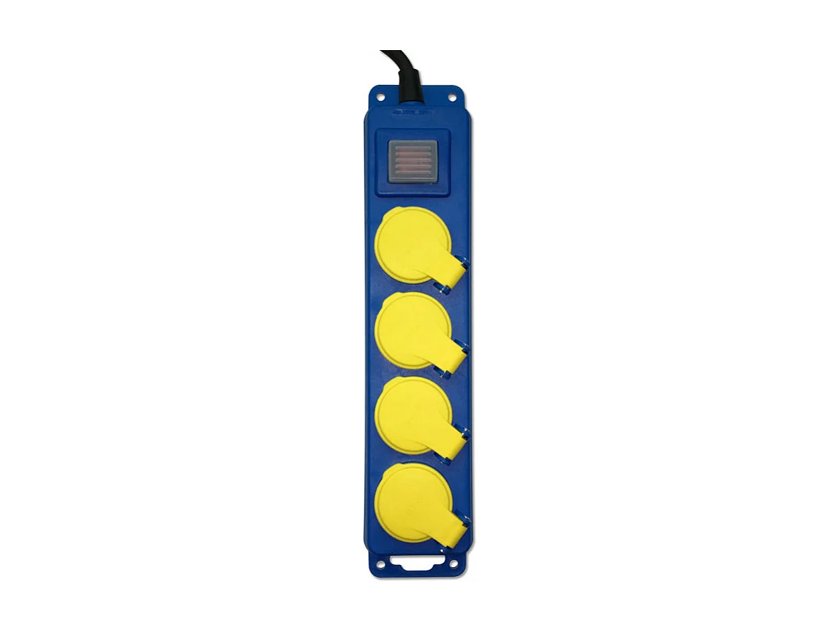 Bloc 4 prises étanche + interrupteur I-Watts, 3x1.5mm², 3680W, IP44, câble 1.4m