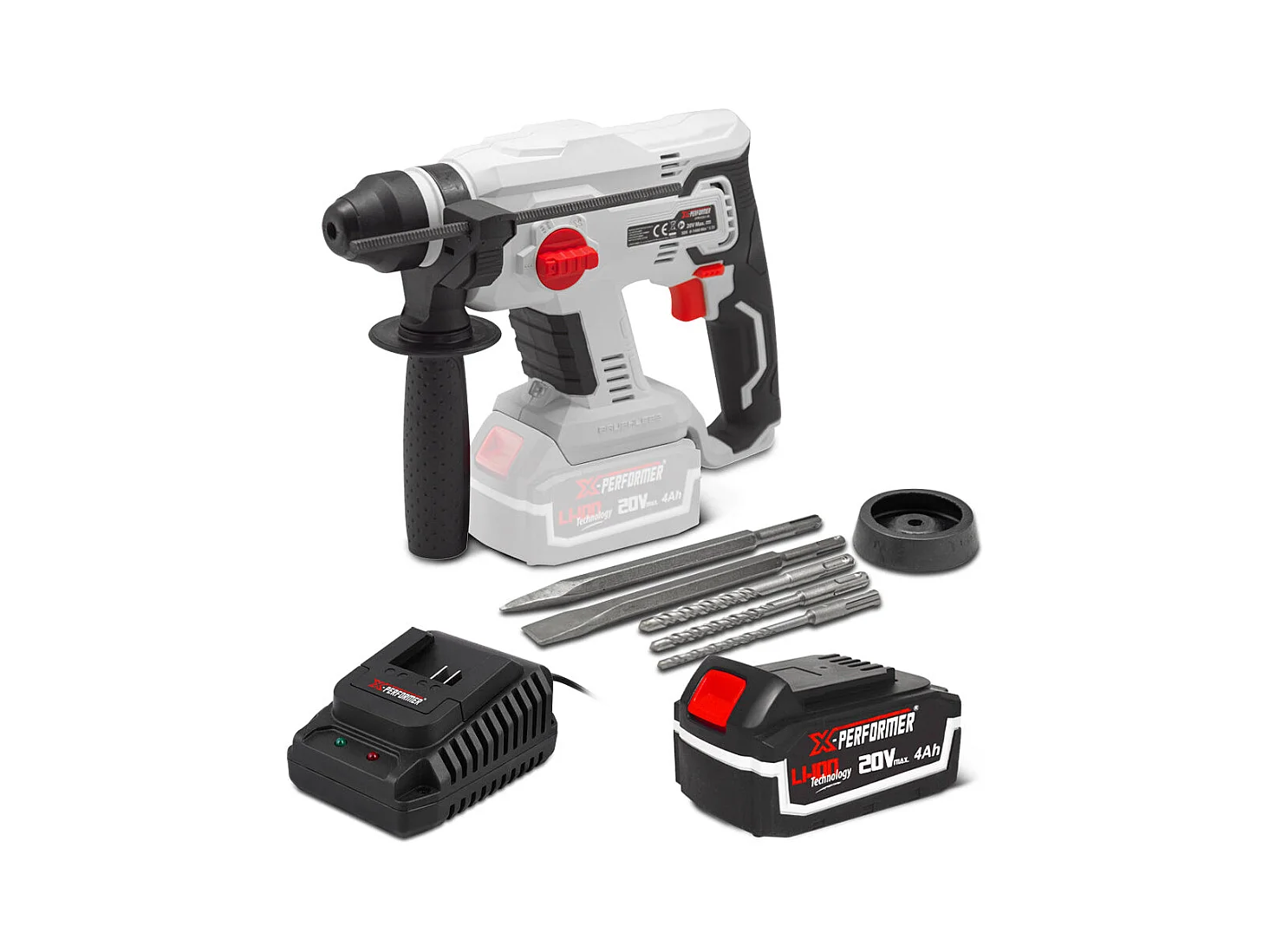 Marteau perforateur sans fil X-Performer 20V avec batterie 4Ah et chargeur rapide 2H