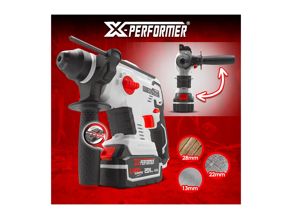 Marteau perforateur sans fil X-Performer 20V avec batterie 4Ah et chargeur rapide 2H