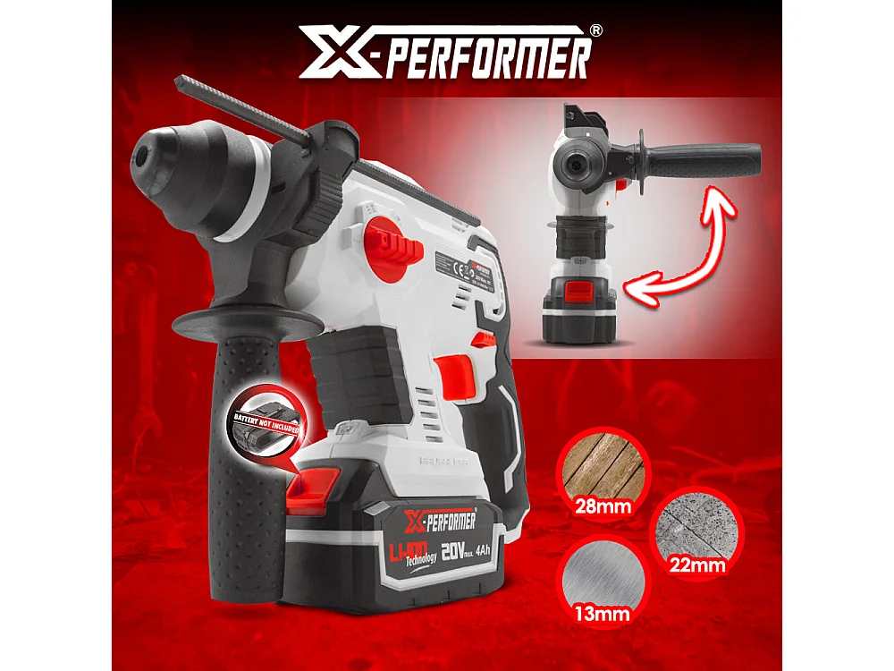 Draadloze boorhamer X-Performer 20V met 4Ah batterij en snellader 2H