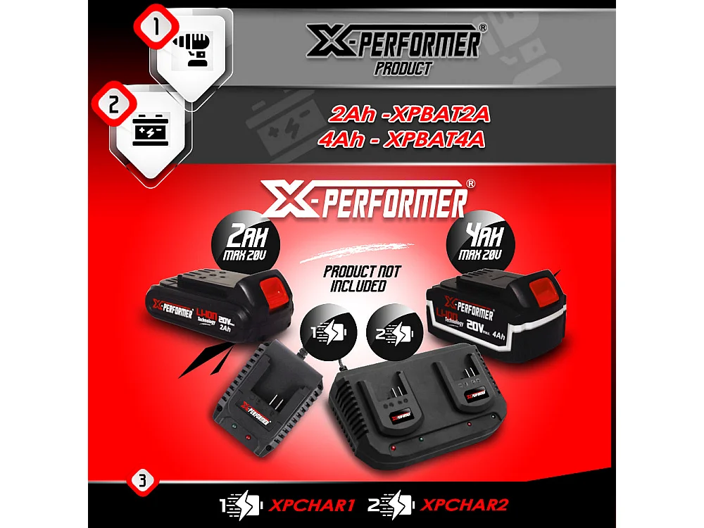 Draadloze boorhamer X-Performer 20V met inductiemotor (zonder batterij)