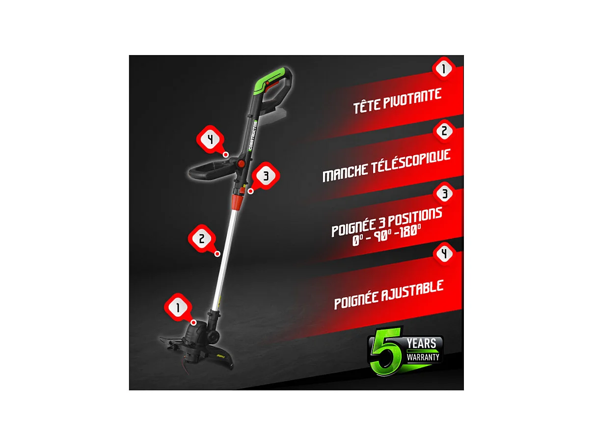 Coupe-bordures rechargeable Constructor 20V MAX sans batterie