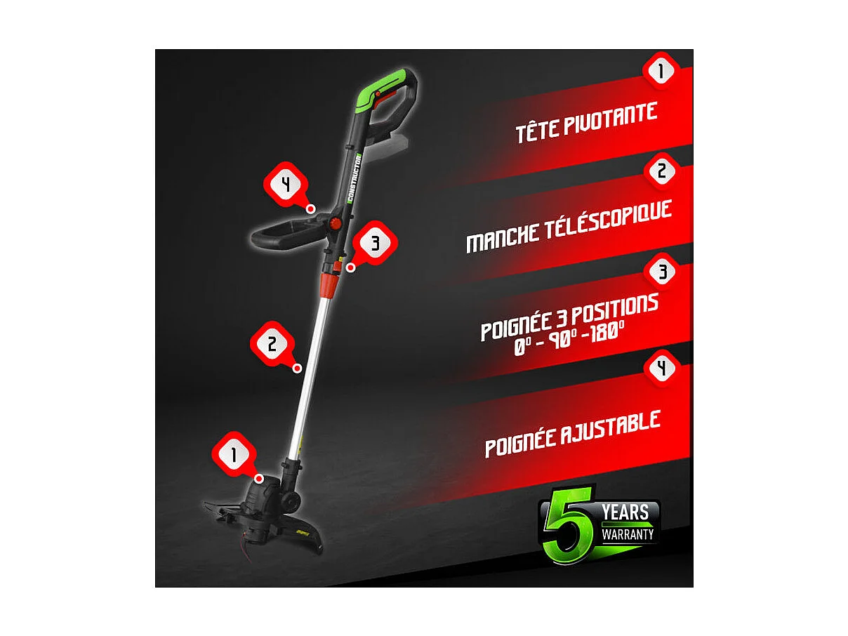 Coupe-bordures rechargeable Constructor 20V MAX sans batterie