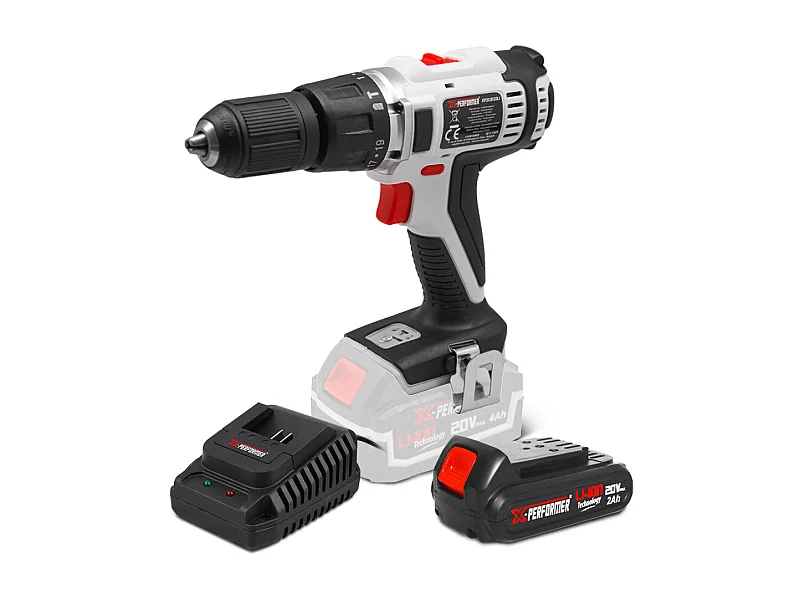 Perceuse visseuse à percussion 20V – mandrin 13 mm – avec batterie 2Ah & chargeur rapide 1H – X-Performer